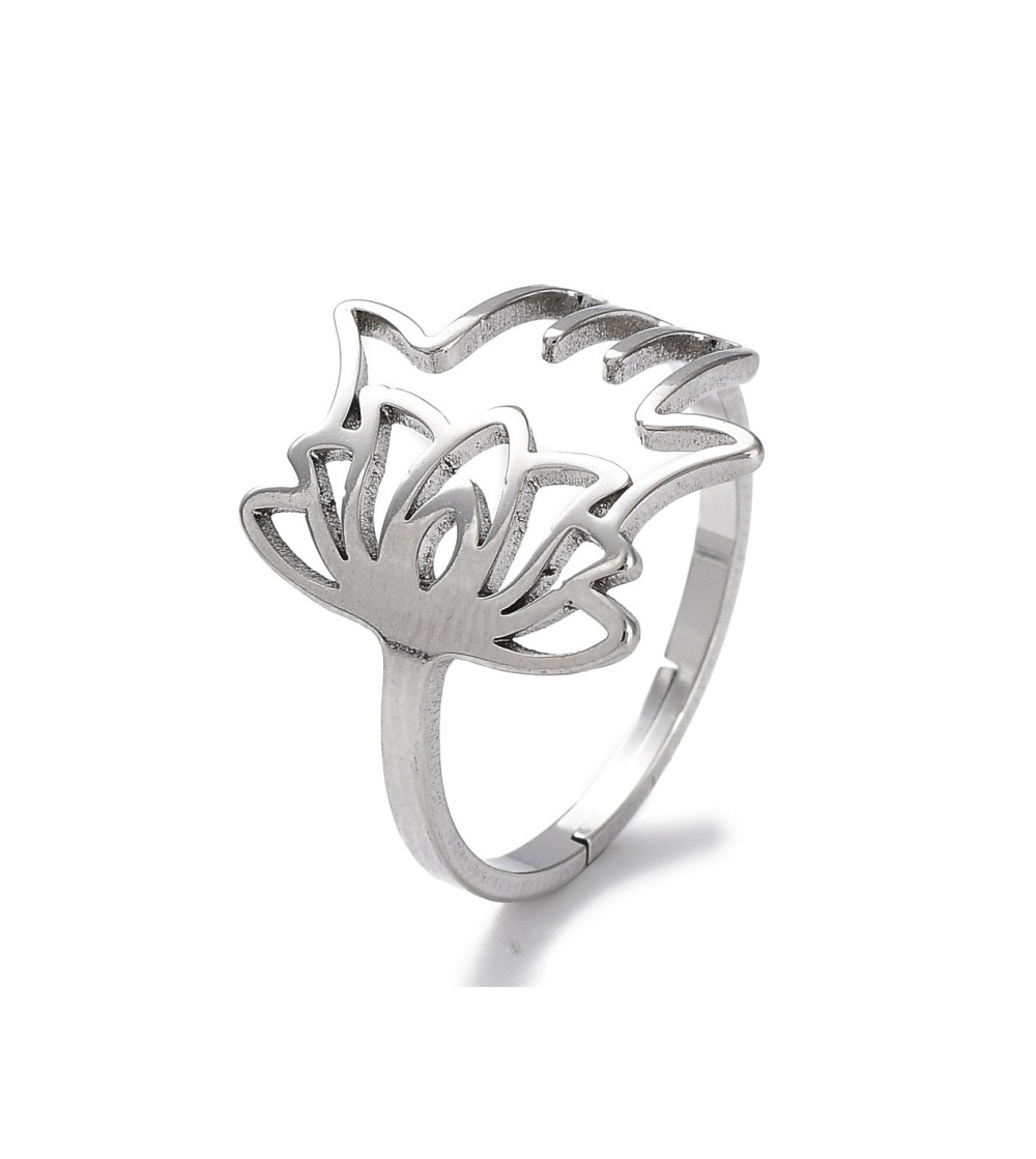 Anillo Flor de Loto y Mano de Fátima, plateado