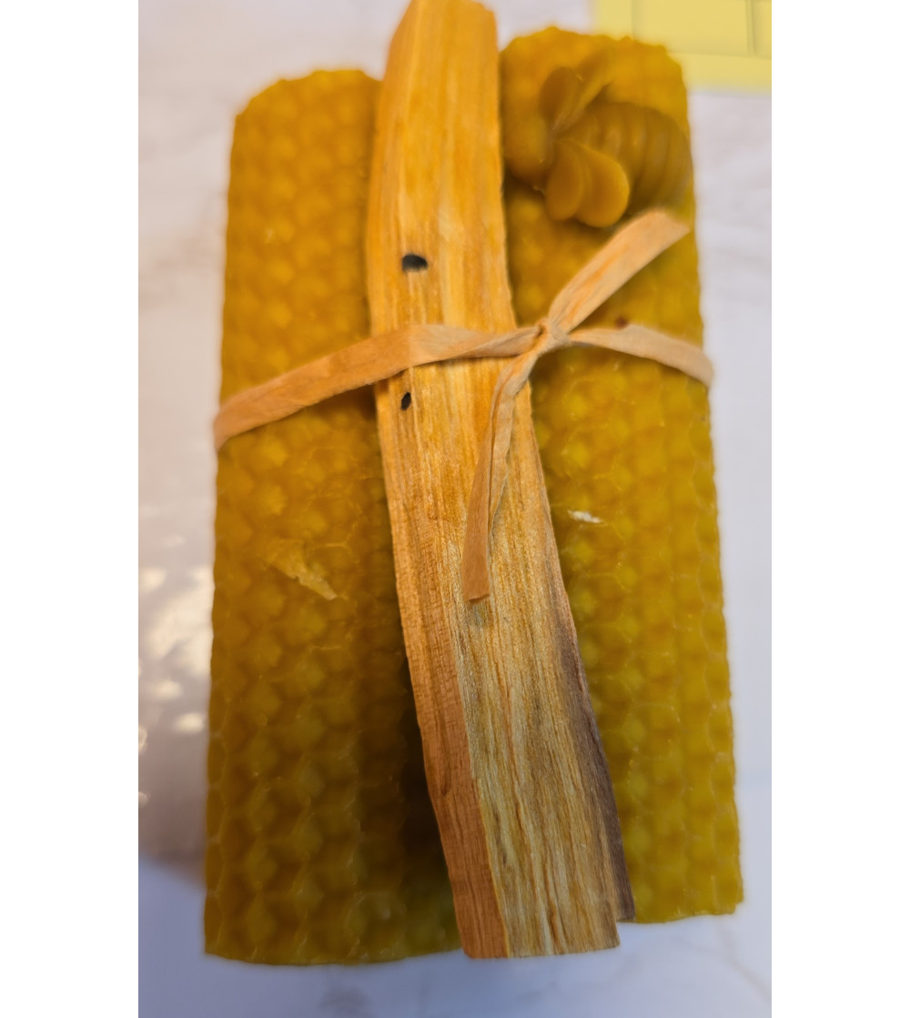 PACK DE VELAS DE CERA NATURAL+ PALO SANTO